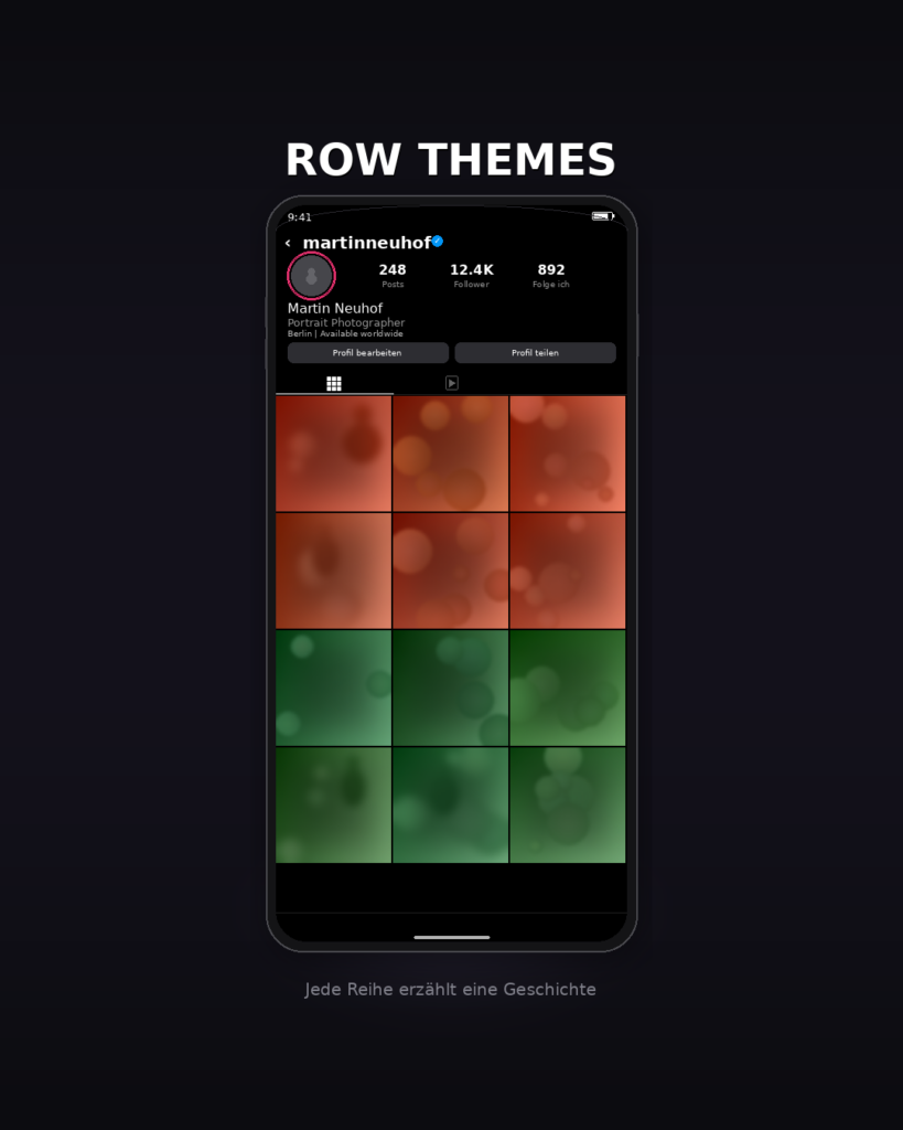 Instagram Feed Strategie Row Themes: Dreier-Reihen mit gemeinsamer Farbwelt