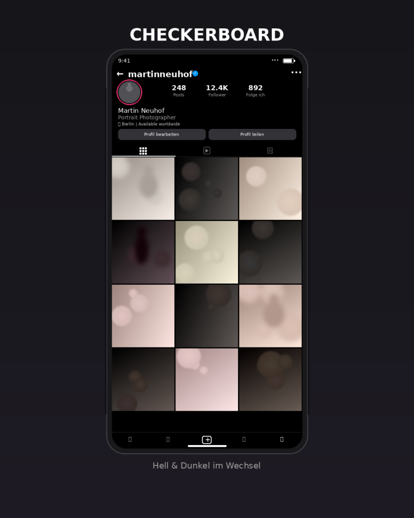 Instagram Feed Strategie Checkerboard: helle und dunkle Bilder im Wechsel